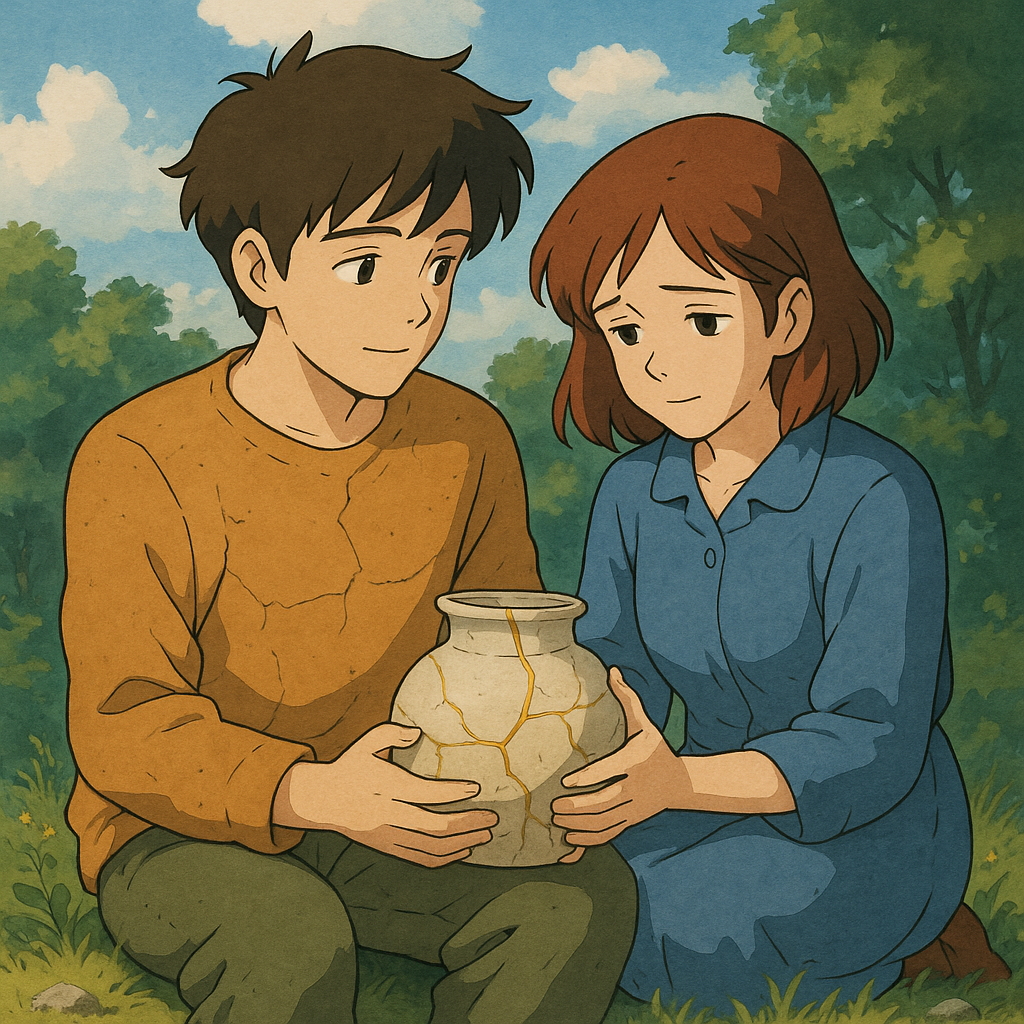 Cracked pottery symbolizing beauty in imperfections